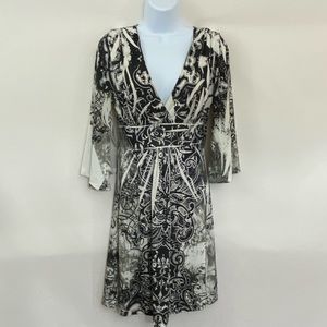 Cristina Love Cream & Black MIDI Dress Size M H-93